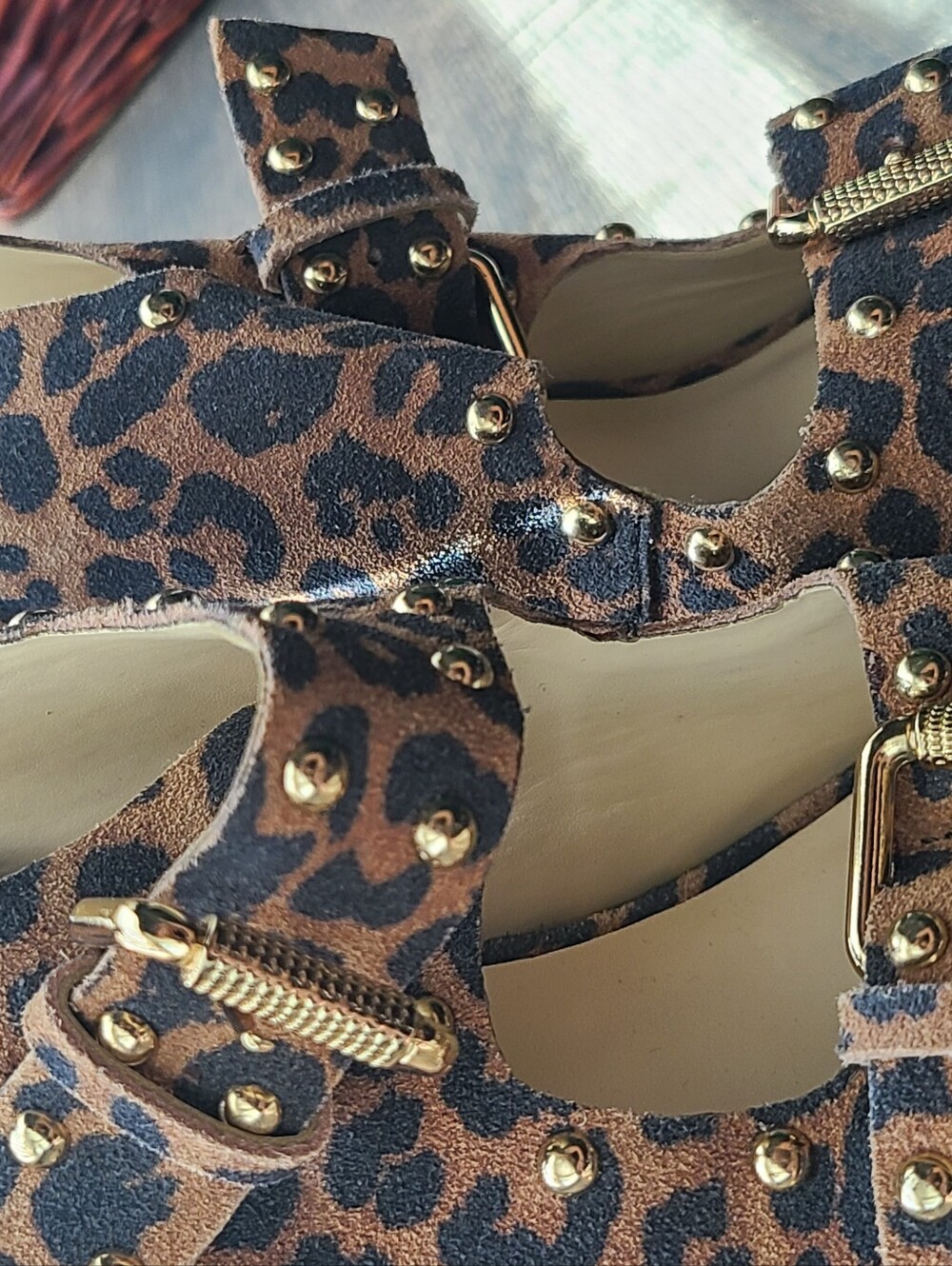 Jessica Simpson Tymina studded leopard print suede wedge sandals - Size 9 - Picture 6 of 16